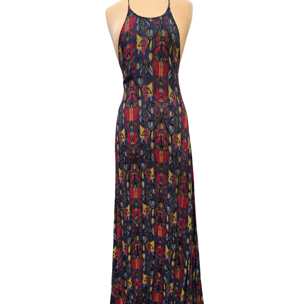 Geometric halter neck maxi dress